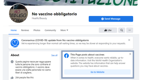 Pagina Facebook no vax